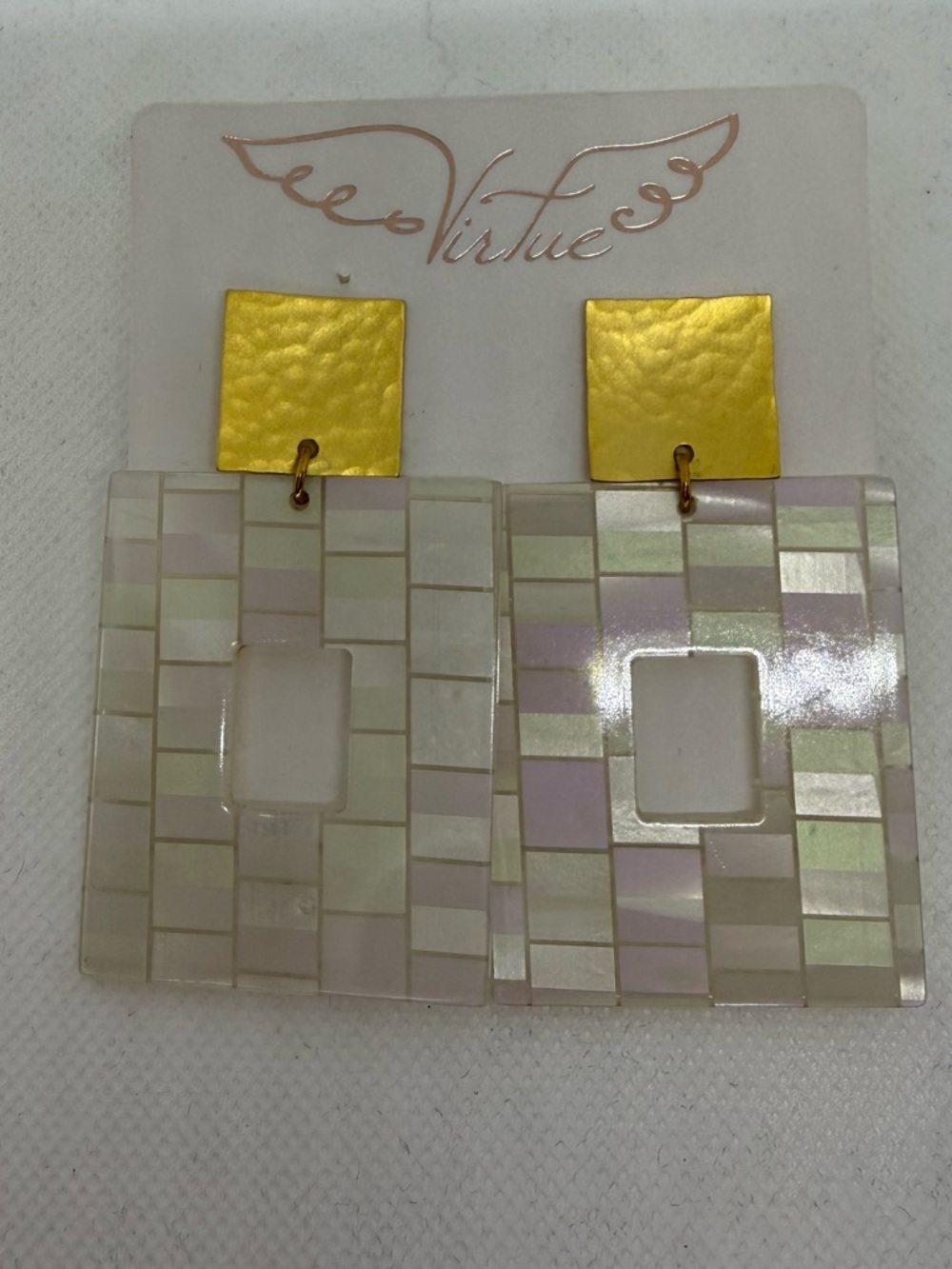 Virtue Gold and Iridescent Mosaic Square Drop Earrings